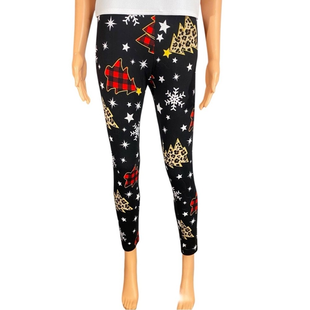 8 of Hearts Black Leggings Holiday Print Loungewear Festive Rustic Casual SZ SM